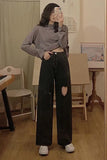 High Waist Heart Shaped Hole Denim Pants