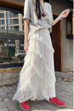 Loose Elegant Lace Mesh White Long Skirts
