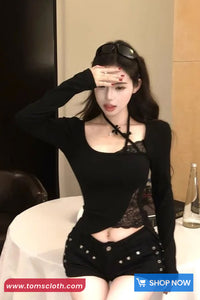 Long Sleeve Lace Patchwork Retro Shirt