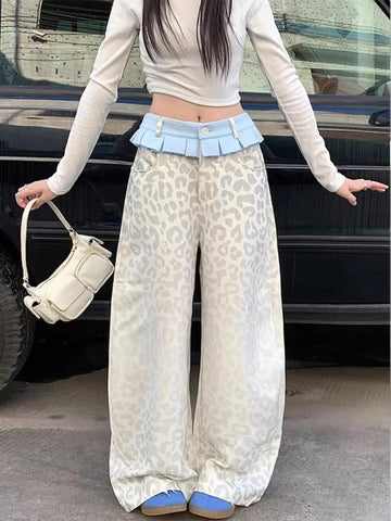 High Waist Leopard Pattern Loose Wide Leg Pants