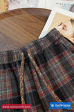 Loose Retro Plaid Drawstring Elegant Pants