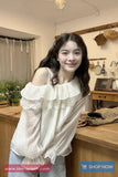 Loose Ruffled Style Flare Sleeve Lace Blouse Shirt