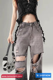 High Waist Hole Ripped Retro Gradient Grey Jeans Pants