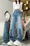 High Waist Zipper Stars Pattern Jeans Pants