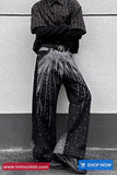 Vintage Rhinestone Pattern Gothic Grunge Men Black Jeans Pants