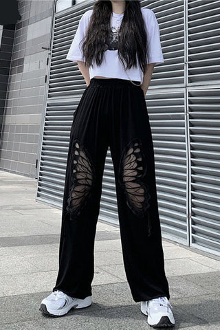 Loose Butterfly Hole Pattern Long Pants