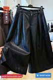 Loose Retro A-Line Leather Pants