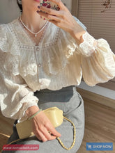 Long Sleeve Retro Elegant Lace Flounce Blouse Shirt