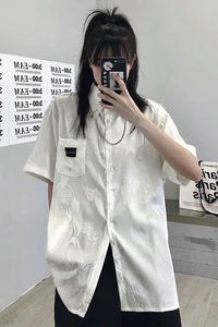 Short Sleeve Chinese Dragon Pattern Blouse Shirts