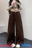 Loose Wide Leg Outline Brown Jeans Pants