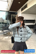 Long Sleeve Striped Cute Bow Knitted Sailor Collar Sweater
