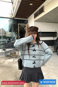 Long Sleeve Striped Cute Bow Knitted Sailor Collar Sweater