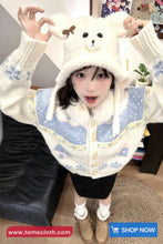 Long Sleeve Retro Pattern Knitted Hooded Cardigan Sweater