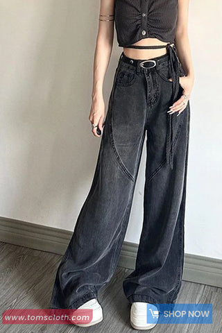 High Waist Dark Grey Women Jeans Pants