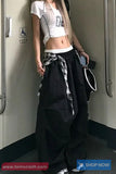 Loose Wide Leg Plaid Patchwork Cargo Pants
