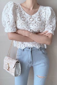 Vintage Puff Sleeve Lace Crop Tops
