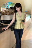 Sexy V-Neck Ruffled Sleeveless Crop Tops