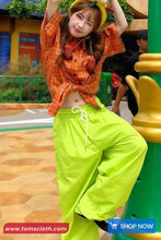 Loose Short Sleeve Orange Plaid Summer Blouse Shirt