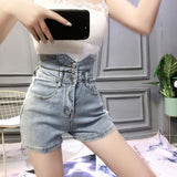 High Waist Extend Button Slim Denim Shorts