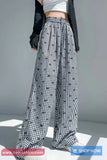 Elastic Waist Bow Pattern Plaid Pants
