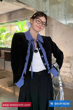 Long Sleeve Ruffle Lace Plaid Cropped Office Coat Jacket