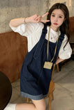 Loose Wide Leg Denim Shorts Jumpsuit