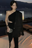 Sexy One Shoulder Split Bodycon Black Dress