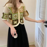 Short Sleeve Flower Embroidery Crochet Shirts