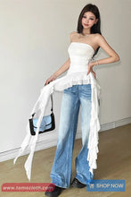 Sexy Off Shoulder Asymmetrical Ruffled Crop Tops