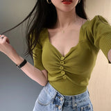 Sexy V-Neck Wrinkled Knitted Shirts