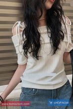 Short Sleeve Rope Ties Slash Neck Casual Slim Shirts