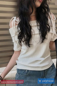 Short Sleeve Rope Ties Slash Neck Casual Slim Shirts