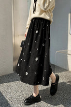 Daisy Embroidered A-Line Corduroy Long Skirts