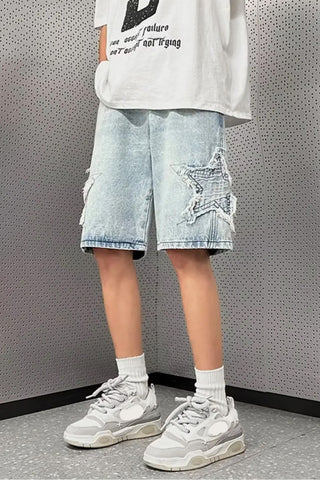 Stars Patchwork Embroidered Hip Hop Denim Shorts