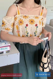 Flower Embroidered Off Shoulder Crochet Knitted Shirt