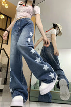 High Waist Stars Side Printed Loose Jeans Pants