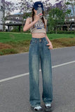 High Waist Vintage Washed Long Jeans Pants
