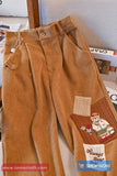 Casual Cute Cartoon Bear Embroidery Corduroy Pants