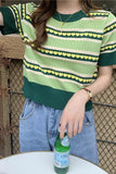 Short Sleeve Loves Pattern Knitted Green Shirt