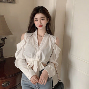 Long Sleeve Sexy Off Shoulder V-Neck Blouse Shirt