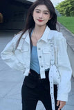 Long Sleeve Cropped White Denim Jackets