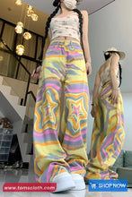 Loose Colorful Tie Dye Stars Denim Pants