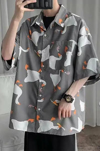 Short Sleeve Goose Cartoon Printed Blouse Shirts