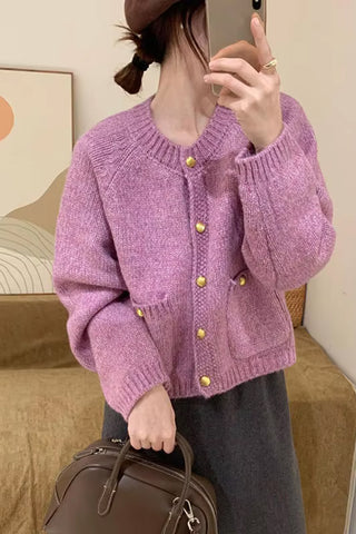 Long Sleeve Gold Button Slim Cardigan Sweater