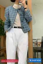 Long Sleeve Vintage Plaid Winter Tweed Jacket