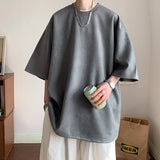 Loose Short Sleeve O-Neck Suede Men Shirt
