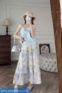 Retro Floral Pattern A-Line Chiffon Skirts