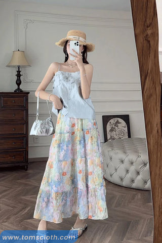 Retro Floral Pattern A-Line Chiffon Skirts