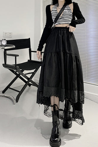 High Waist Lace Stitching Midi Skirts