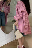 Long Sleeve Pink Striped Casual Blouse Shirt